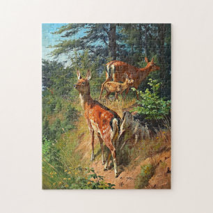 Puzzle Deux cerfs et un faon mignon dans la forêt