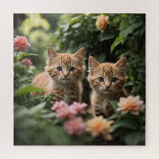 Puzzle Deux Chatons À Gingembre À La Découverte D'Un Jard (Vertical)