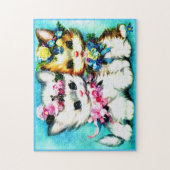 Puzzle deux chatons et beaucoup de fleurs (Vertical)
