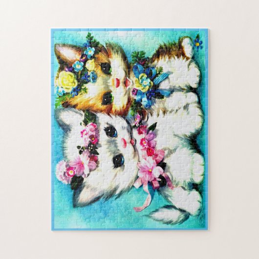 Puzzle deux chatons et beaucoup de fleurs (Vertical)