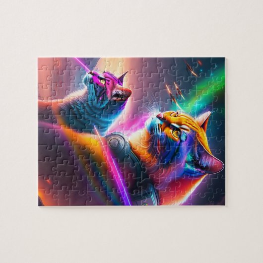 Puzzle Deux Chats Avec Lasers Dans Une Bataille Spatiale (Horizontal)