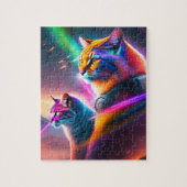 Puzzle Deux Chats Avec Lasers Dans Une Bataille Spatiale (Vertical)