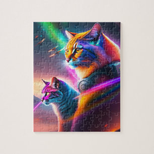 Puzzle Deux Chats Avec Lasers Dans Une Bataille Spatiale