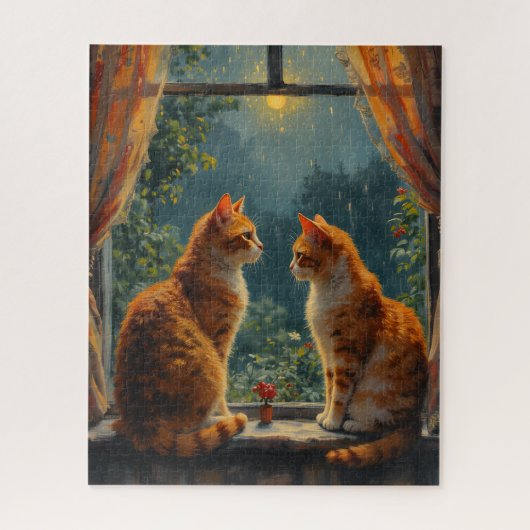 Puzzle Deux chats roux assis devant une fenêtre (Vertical)