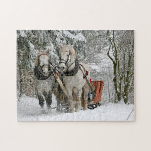 Puzzle Deux Chevaux traînés Open Sleigh sur Snowy Path à