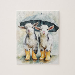 Puzzle Deux chèvres tachetées pendant un jour pluvieux