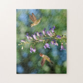 Puzzle Deux colibris en vol avec fleurs (Vertical)