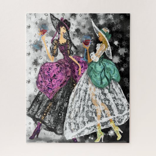 Puzzle Deux dames en noir et blanc dentelle robe mode (Vertical)