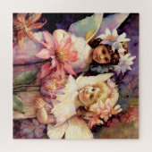 Puzzle Deux enfants de fées dans un jardin fleuri (Horizontal)