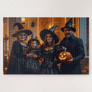 Puzzle Deux femmes, un homme et une fille à Halloween