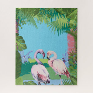 Puzzle Deux Flamants roses dans un cadre tropical Personn