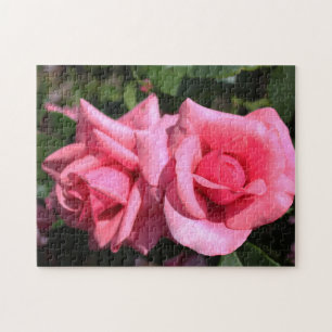 Puzzle deux fleurs de rose rose chaud parfait. amour
