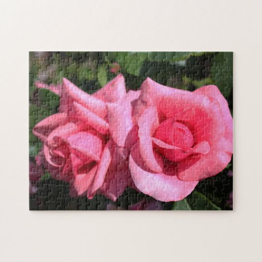Puzzle deux fleurs roses roses chaudes. (Horizontal)