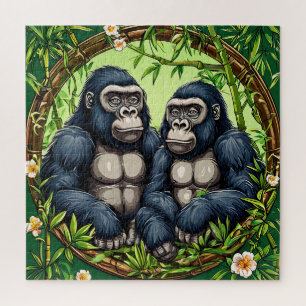 Puzzle Deux gorilles dans un cadre en bambou tropical