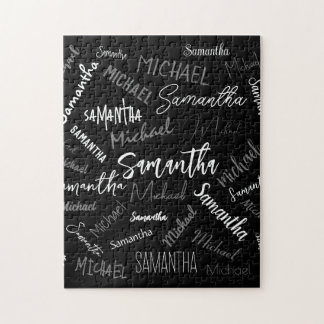 Puzzle Deux noms couple motif monogramme noir gris blanc
