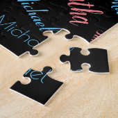 Puzzle Deux noms couples motif monogramme bleu rose clair (Côté)