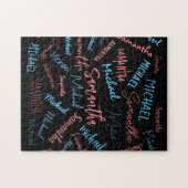 Puzzle Deux noms couples motif monogramme bleu rose clair (Horizontal)