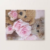 Puzzle Deux nounours tenant des roses (Horizontal)