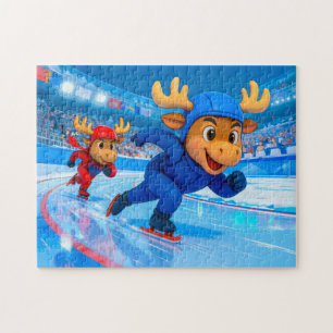 Puzzle Deux orignaux patinant à grande vitesse sur une pi