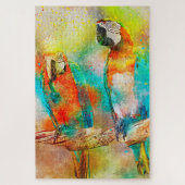 Puzzle Deux perroquets Oiseaux colorés Peinture d'aquarel (Vertical)