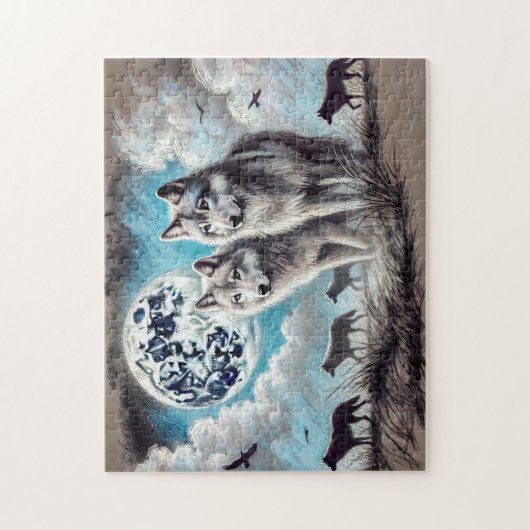 Puzzle Deux Wolves à Moonlight with Pack (Vertical)