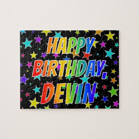 Puzzle "DEVIN" Prénom, Amusant "HEUREUX ANNIVERSAIRE" (Horizontal)