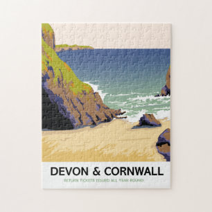 Puzzle Devon & Cornwall "go by rail" Voyage de style vint
