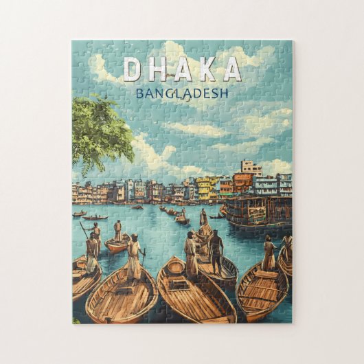 Puzzle Dhaka Bangladesh Illustration Voyage Art Vintage (Vertical)