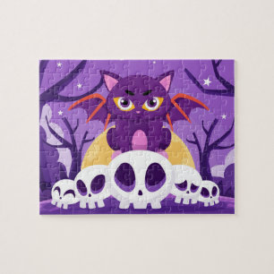 Puzzle d'Halloween chauve-souris chat crânes enfan