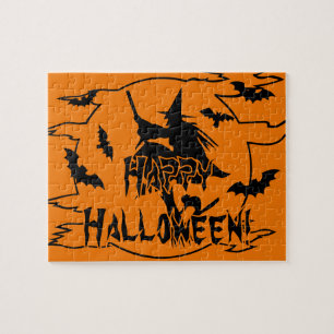 Puzzle d'Halloween effrayant avec sorcière noire e