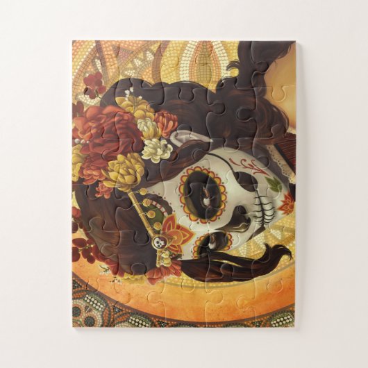 Puzzle Dia De Los Muertos Throw Pillow (Vertical)