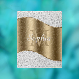 Puzzle Diamants de glam, Monogramme d'or, Nom du script