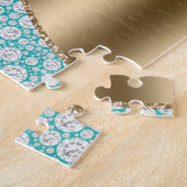 Puzzle Diamants de Glam sur Turquoise, Monogramme Or, Nom (Côté)