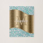 Puzzle Diamants Glam sur sarcelle, monogramme doré, nom e (Vertical)