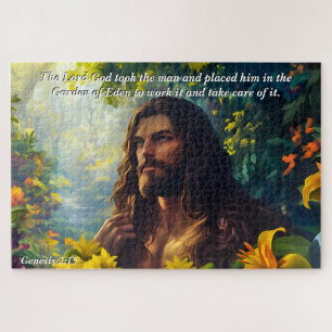 Puzzle Dieu a placé l'homme dans le jardin, Dieu et Verse