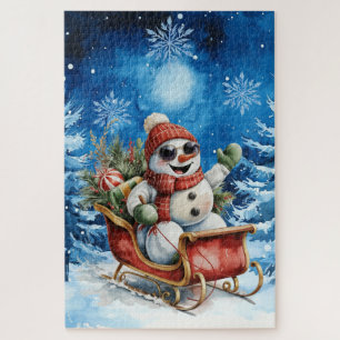 Puzzle Difficile Bonhomme de Neige de Noël d'Hiver Bleu