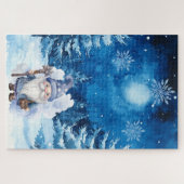 Puzzle Difficile Village de Noël Bleu d'hiver & Gnome (Horizontal)