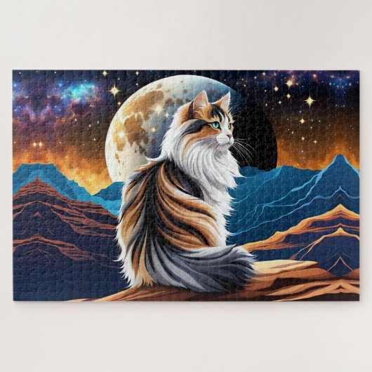 Puzzle Dilute Calico Chat et Lune du désert (Horizontal)