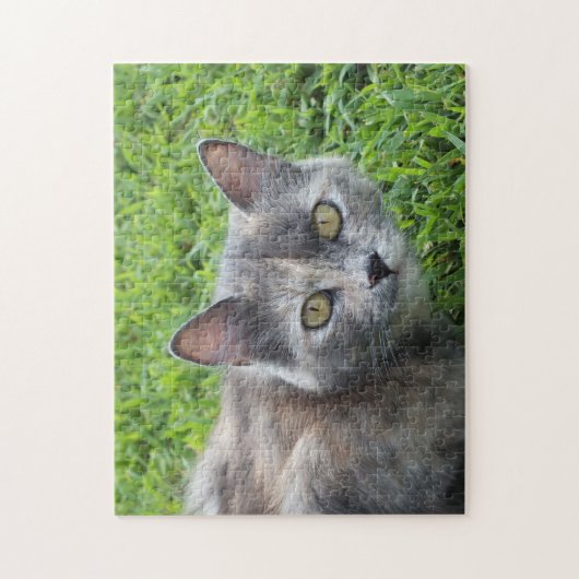 Puzzle Dilute Gris Tortoiseshell Chat en Grass (Vertical)