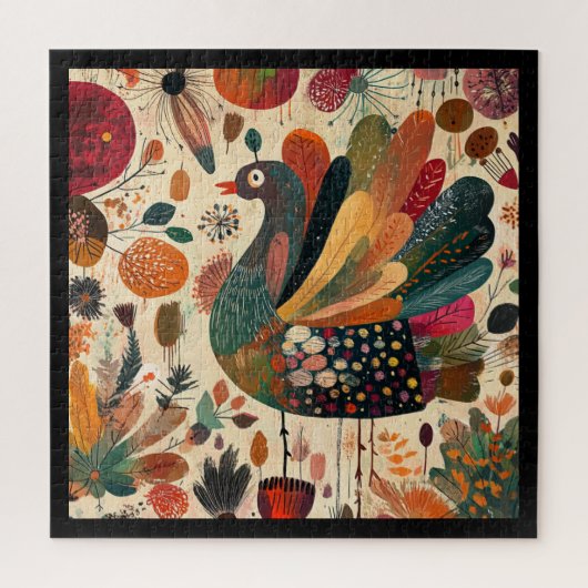 Puzzle Dinde rétro boho patchwork d'automne (Vertical)