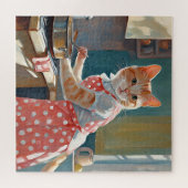 Puzzle Dîner cuisine femme au foyer au chat (Horizontal)