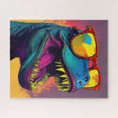 Puzzle Dinosaur T Rex Cool orange bleu (Horizontal)