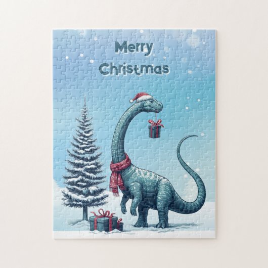 Puzzle dinosaure Brontosaurus de Noël (Vertical)