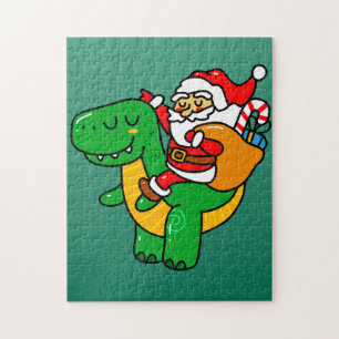 Puzzle Dinosaure de Noël Père Noël équitation T Rex Xmas