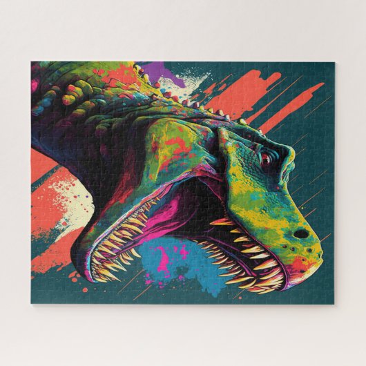 Puzzle Dinosaure T Rex Bleu Jurassique Vert (Horizontal)