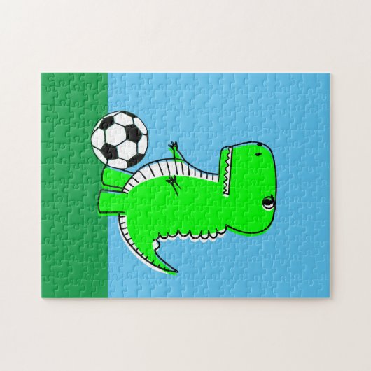 Puzzle Dinosaure Vert Aime Le Football (Horizontal)