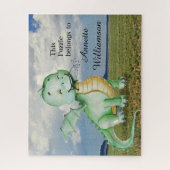 Puzzle Dinosaure vert mignon personnalisez avec le nom (Vertical)