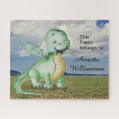 Puzzle Dinosaure vert mignon personnalisez avec le nom (Horizontal)