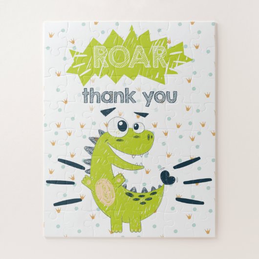 Puzzle Dinosaure vert ROAR Anniversaire Merci Favoriser (Vertical)