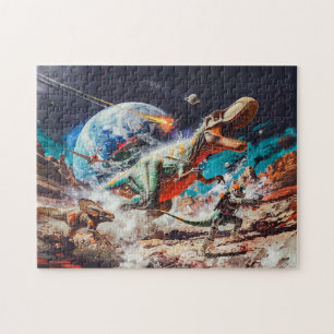 Puzzle Dinosaures attaqués par des extraterrestres dans l